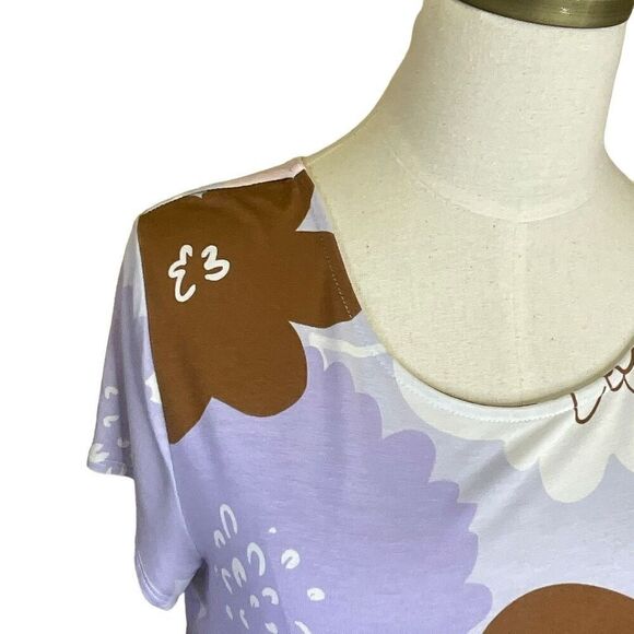 Alfani Womens Size Large Pullover Top Blue Brown Floral Print Short Sleeve - Picture 3 of 14